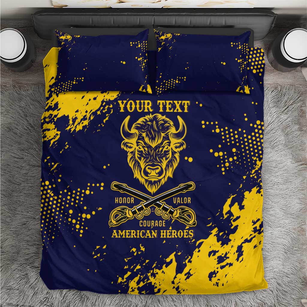 Personalized African-American Heroes Bedding Set Bison Buffalo Soldiers - Blue Grunge Style LT15