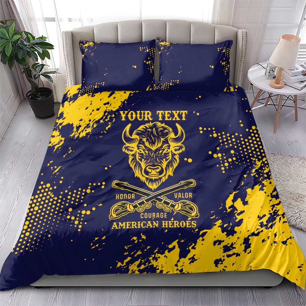 Personalized African-American Heroes Bedding Set Bison Buffalo Soldiers - Blue Grunge Style LT15