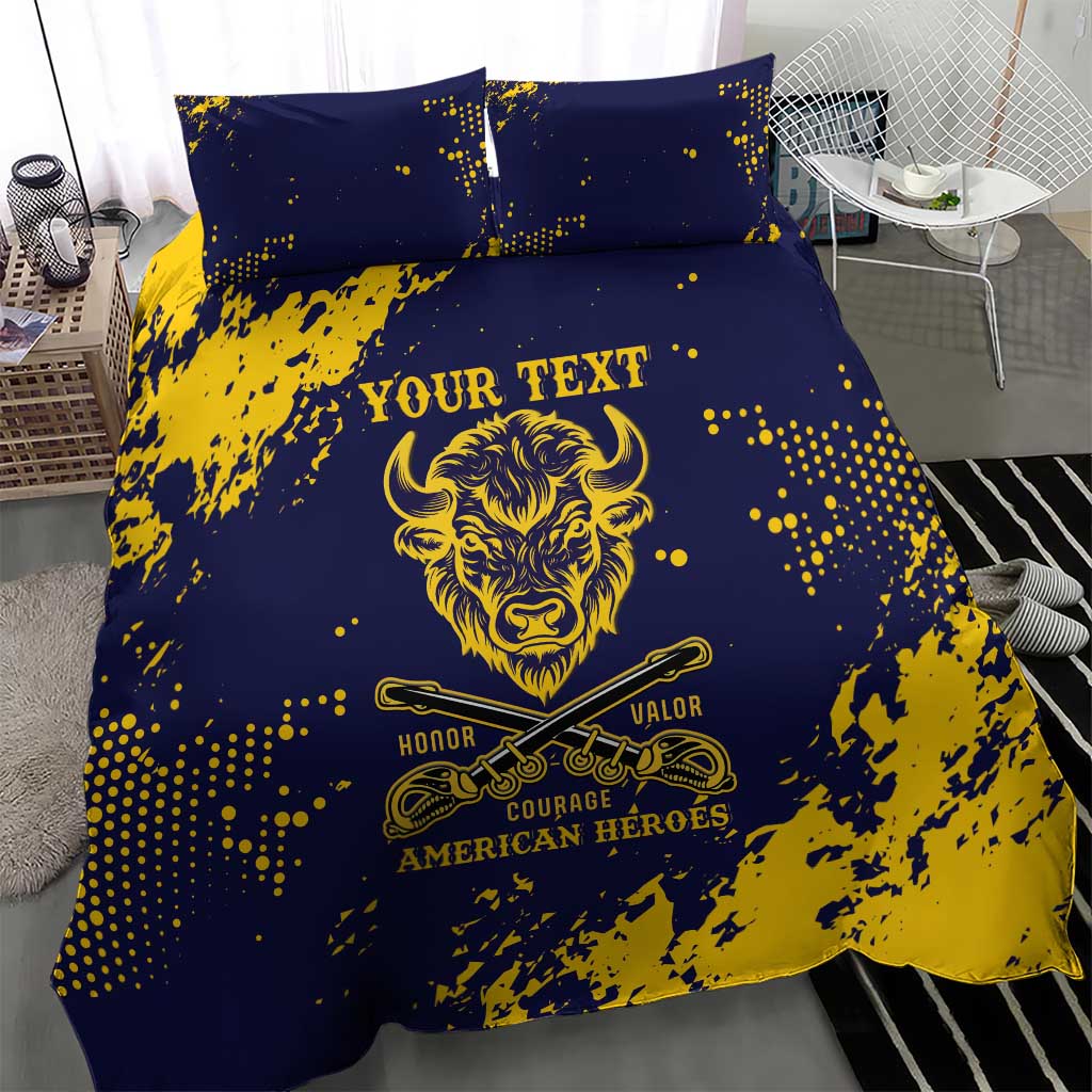 Personalized African-American Heroes Bedding Set Bison Buffalo Soldiers - Blue Grunge Style LT15