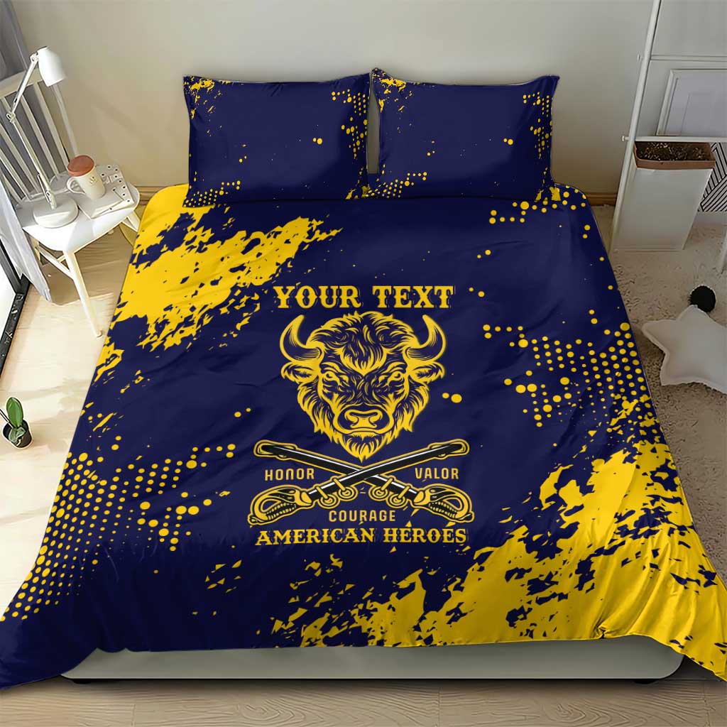 Personalized African-American Heroes Bedding Set Bison Buffalo Soldiers - Blue Grunge Style LT15
