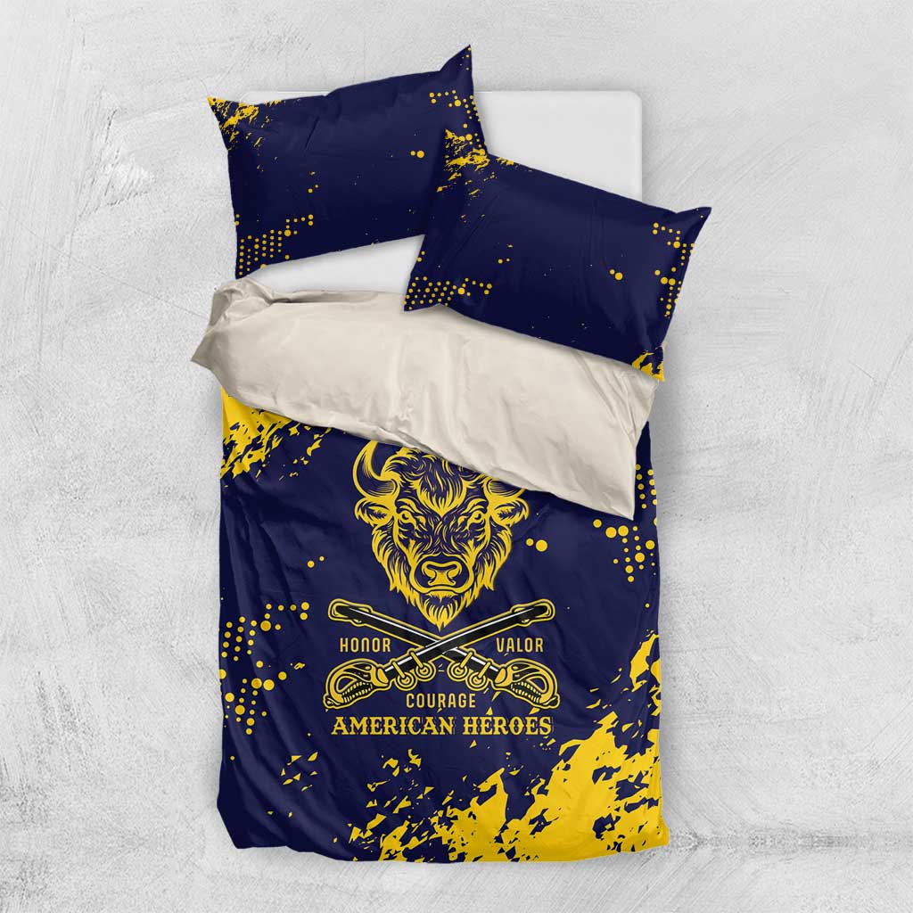 Personalized African-American Heroes Bedding Set Bison Buffalo Soldiers - Blue Grunge Style LT15