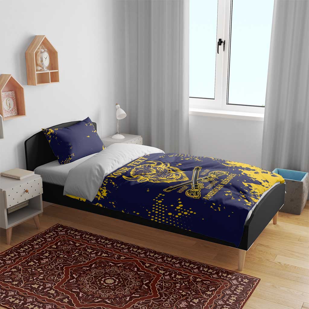 Personalized African-American Heroes Bedding Set Bison Buffalo Soldiers - Blue Grunge Style LT15