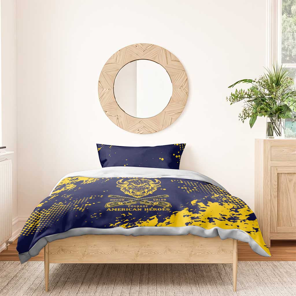 Personalized African-American Heroes Bedding Set Bison Buffalo Soldiers - Blue Grunge Style LT15
