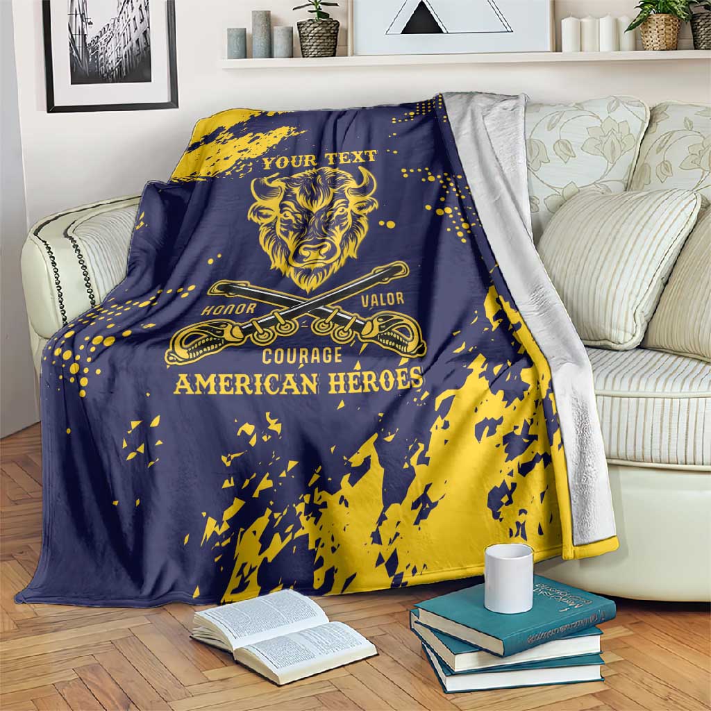 Personalized African-American Heroes Blanket Bison Buffalo Soldiers - Blue Grunge Style LT15