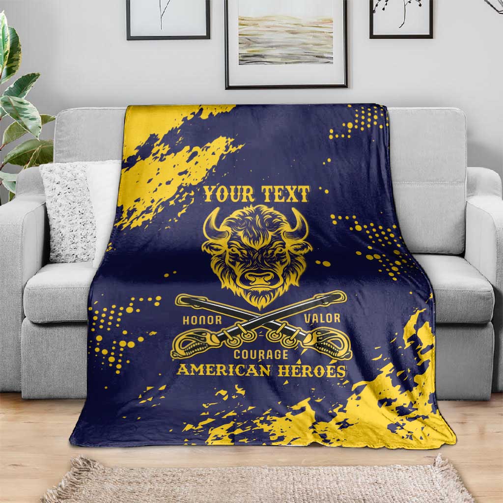 Personalized African-American Heroes Blanket Bison Buffalo Soldiers - Blue Grunge Style LT15