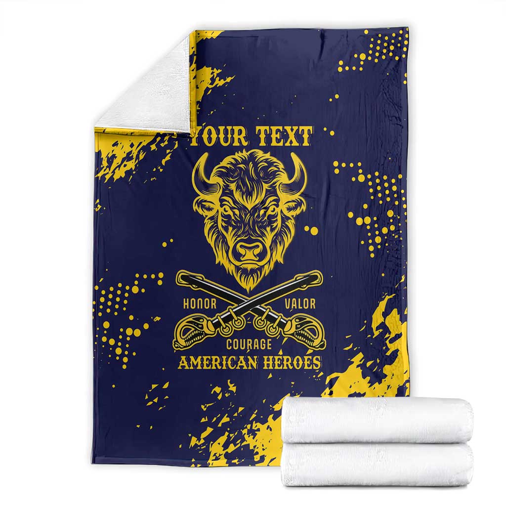 Personalized African-American Heroes Blanket Bison Buffalo Soldiers - Blue Grunge Style LT15