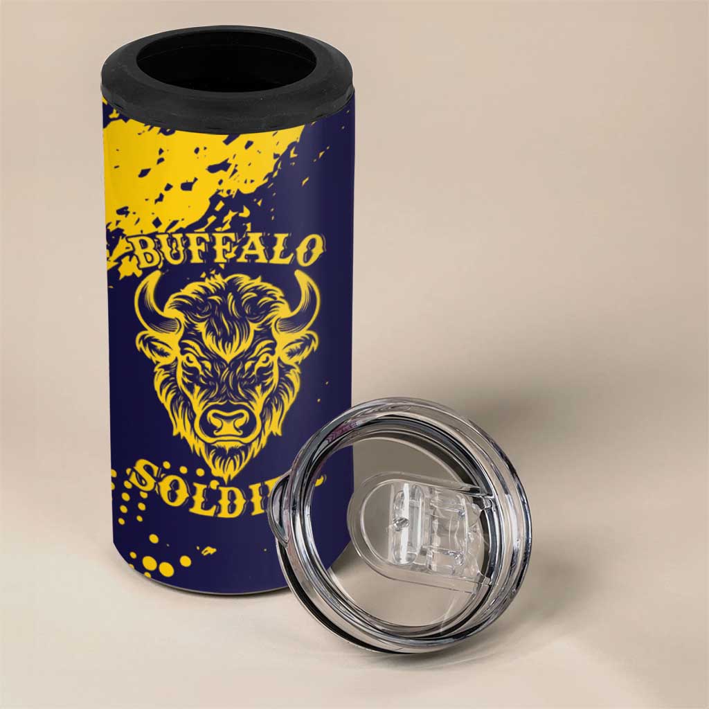 Personalized African-American Heroes 4 in 1 Can Cooler Tumbler Bison Buffalo Soldiers - Blue Grunge Style LT15
