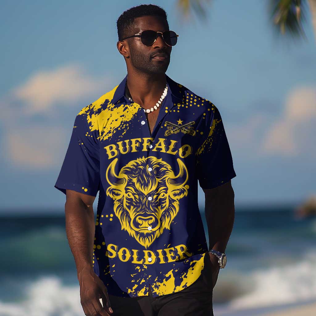 Personalized African-American Heroes Hawaiian Shirt Bison Buffalo Soldiers - Blue Grunge Style LT15