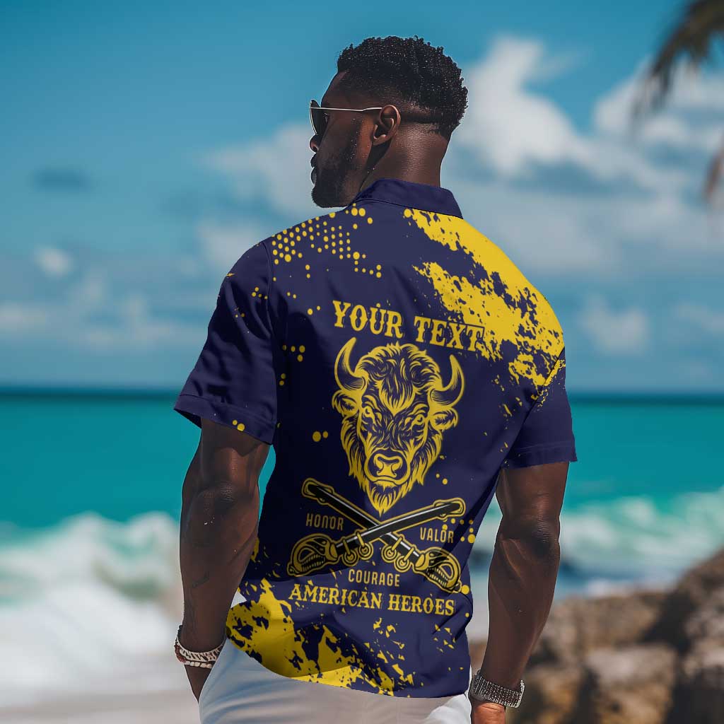 Personalized African-American Heroes Hawaiian Shirt Bison Buffalo Soldiers - Blue Grunge Style LT15