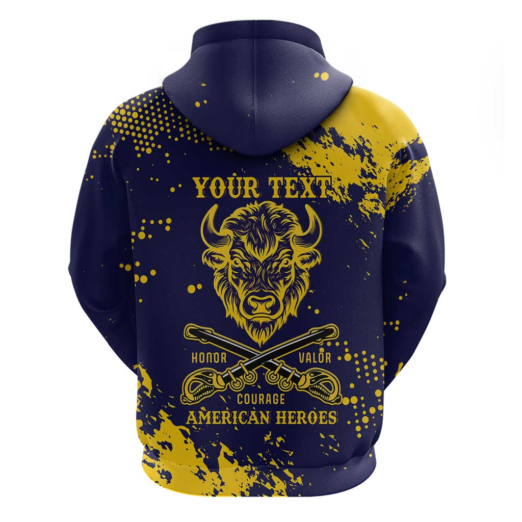Personalized Bison Buffalo Soldiers Hoodie American Heroes - Blue Grunge Style LT15