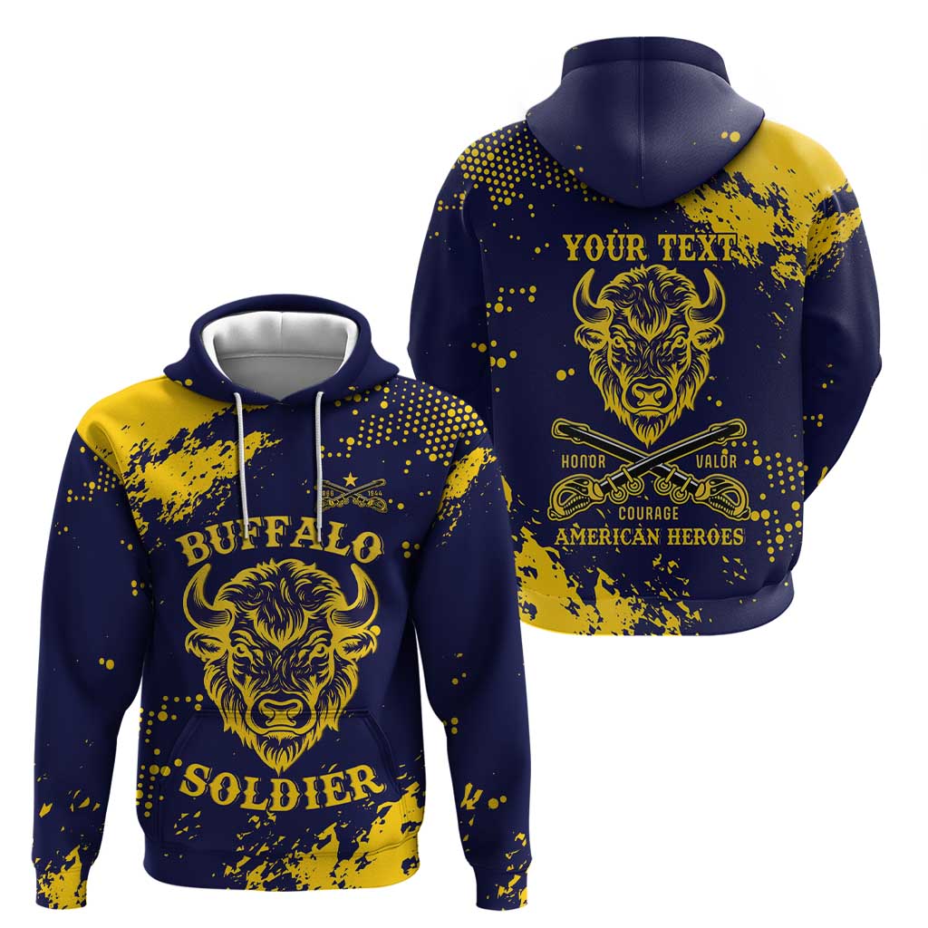 Personalized Bison Buffalo Soldiers Hoodie American Heroes - Blue Grunge Style LT15