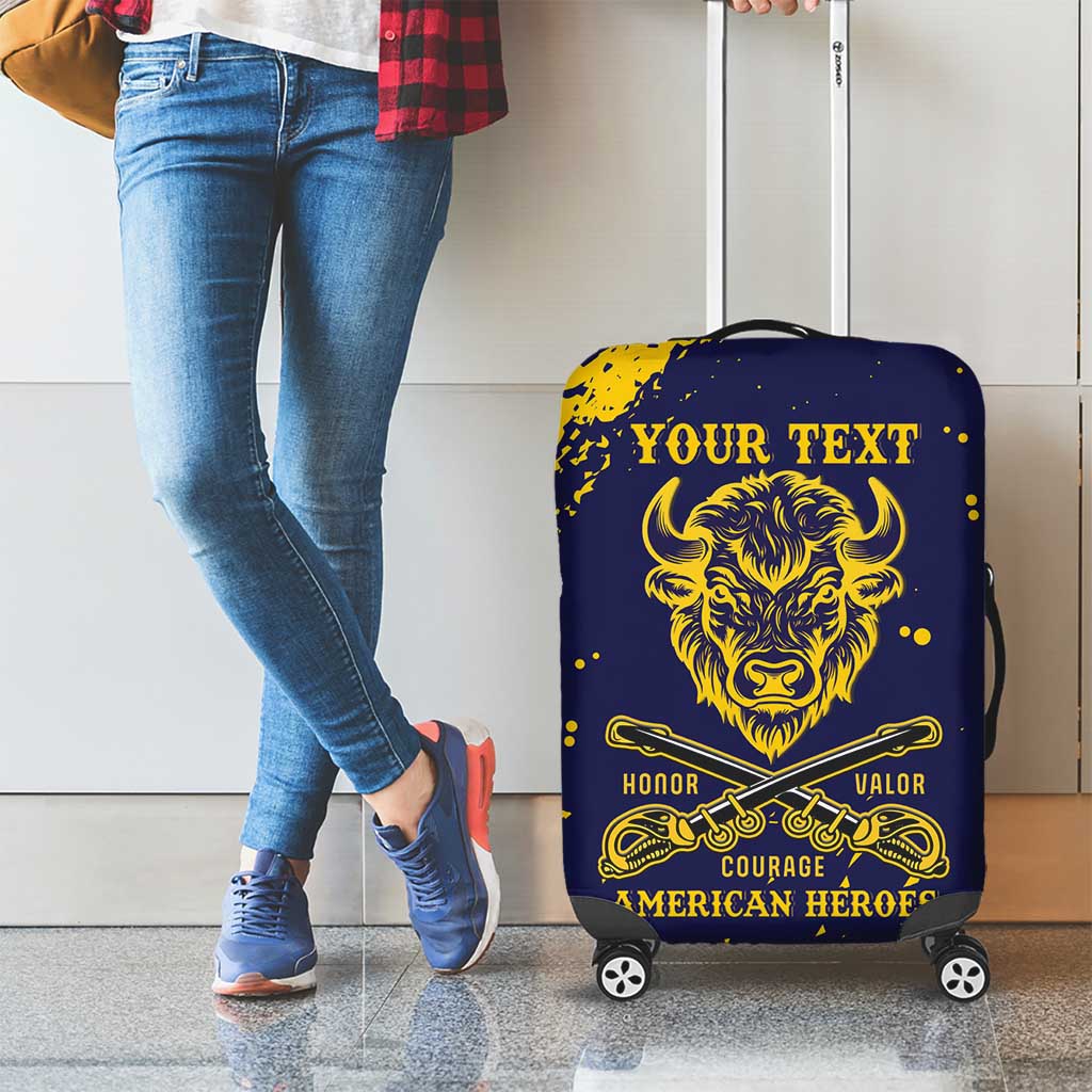 Personalized Bison Buffalo Soldiers Luggage Cover American Heroes - Blue Grunge Style LT15