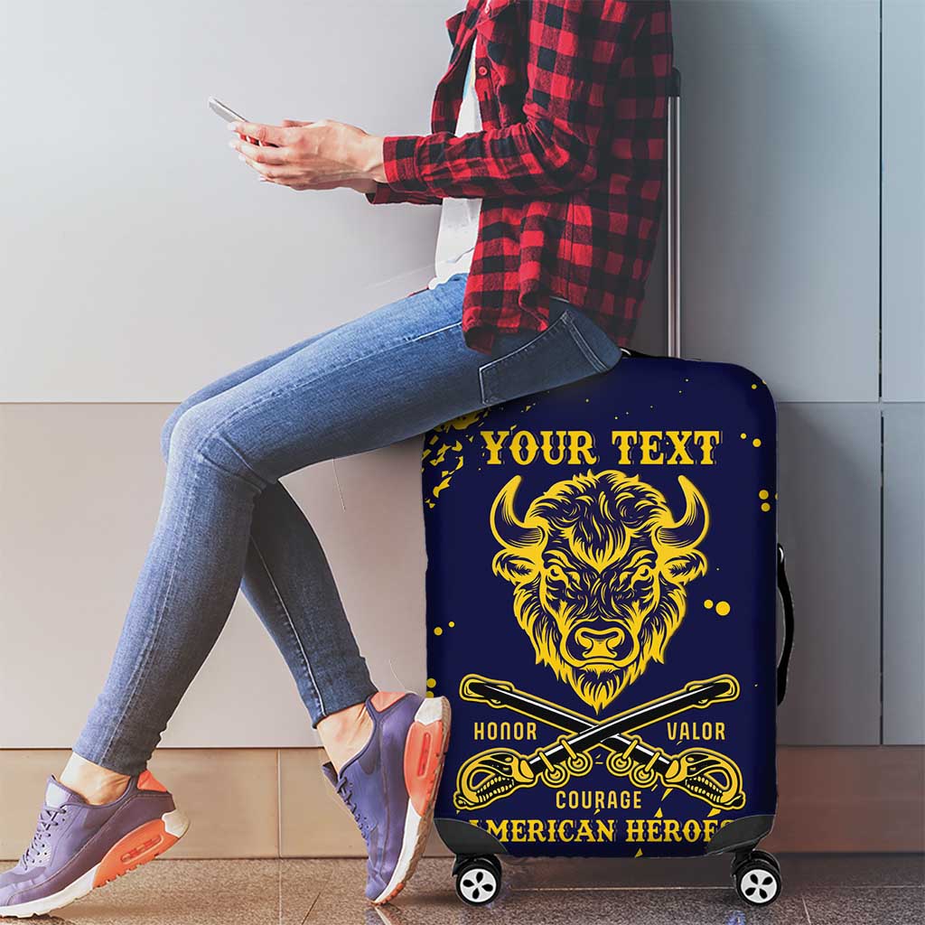 Personalized Bison Buffalo Soldiers Luggage Cover American Heroes - Blue Grunge Style LT15