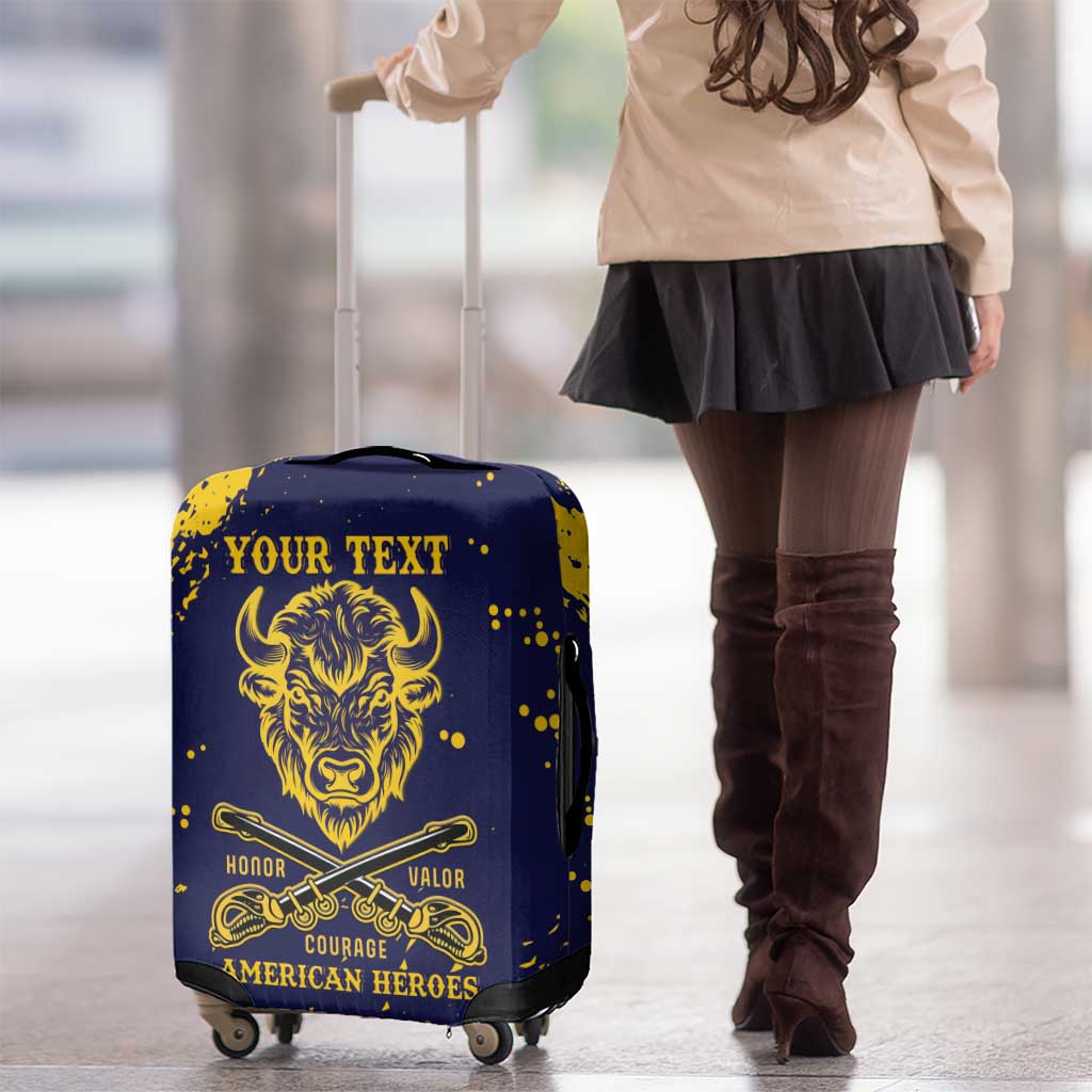 Personalized Bison Buffalo Soldiers Luggage Cover American Heroes - Blue Grunge Style LT15