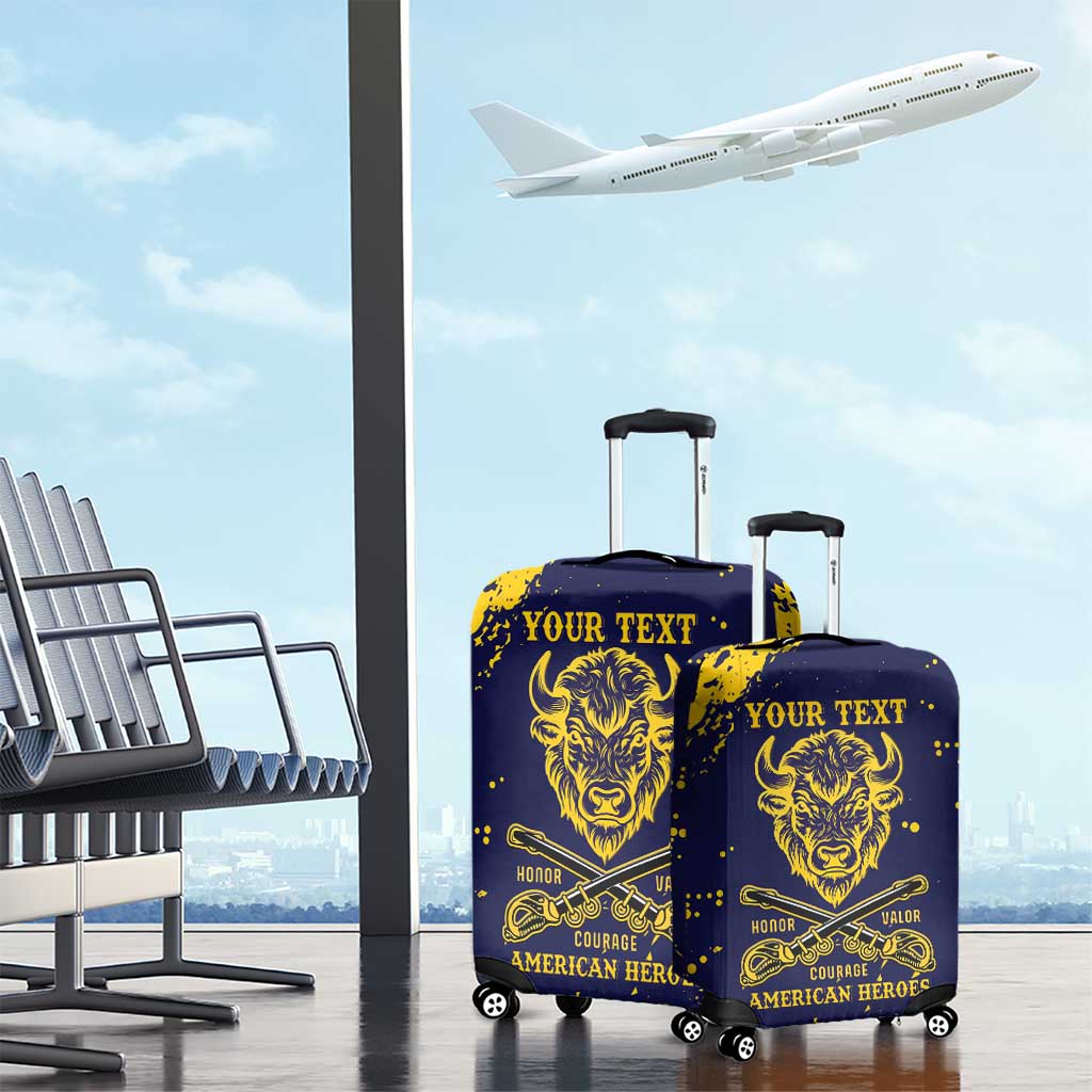 Personalized Bison Buffalo Soldiers Luggage Cover American Heroes - Blue Grunge Style LT15