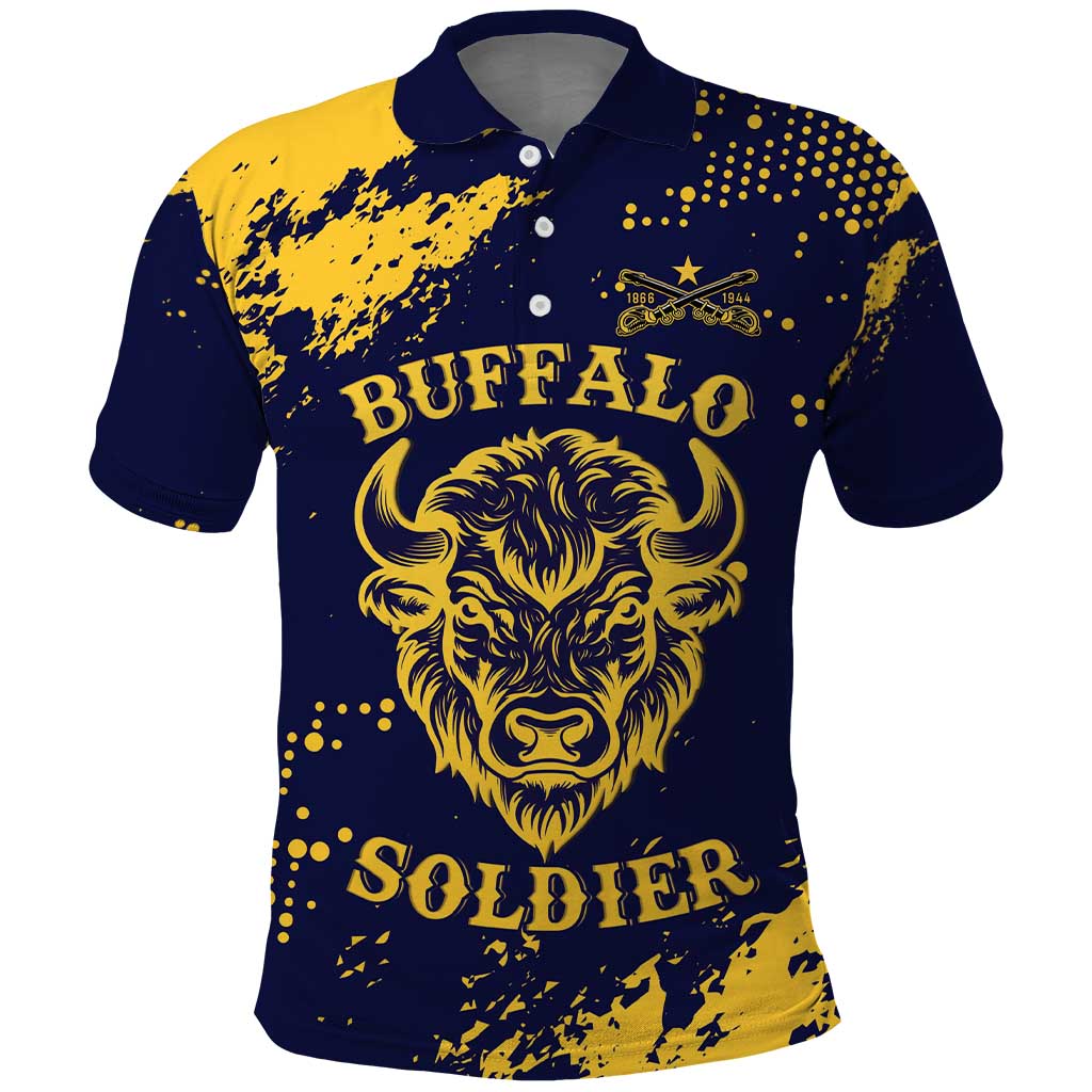 Personalized Bison Buffalo Soldiers Polo Shirt American Heroes - Blue Grunge Style LT15
