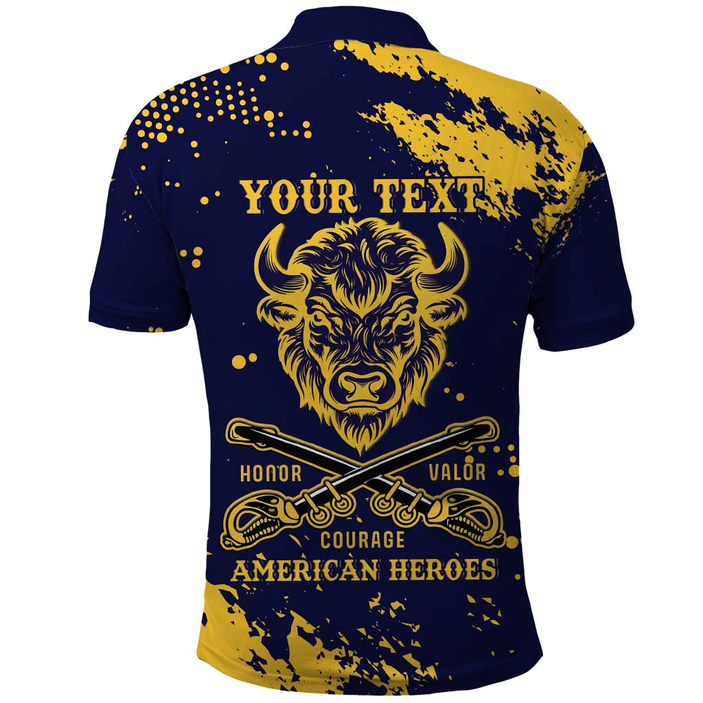 Personalized Bison Buffalo Soldiers Polo Shirt American Heroes - Blue Grunge Style LT15