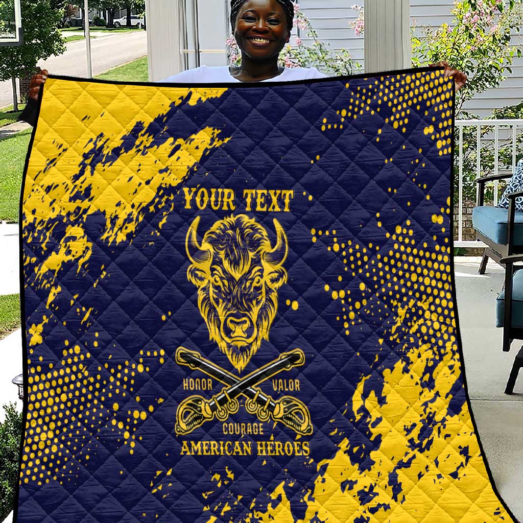Personalized African-American Heroes Quilt Bison Buffalo Soldiers - Blue Grunge Style LT15