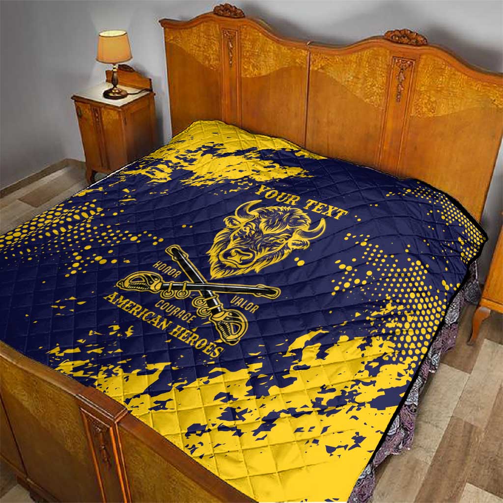 Personalized African-American Heroes Quilt Bison Buffalo Soldiers - Blue Grunge Style LT15