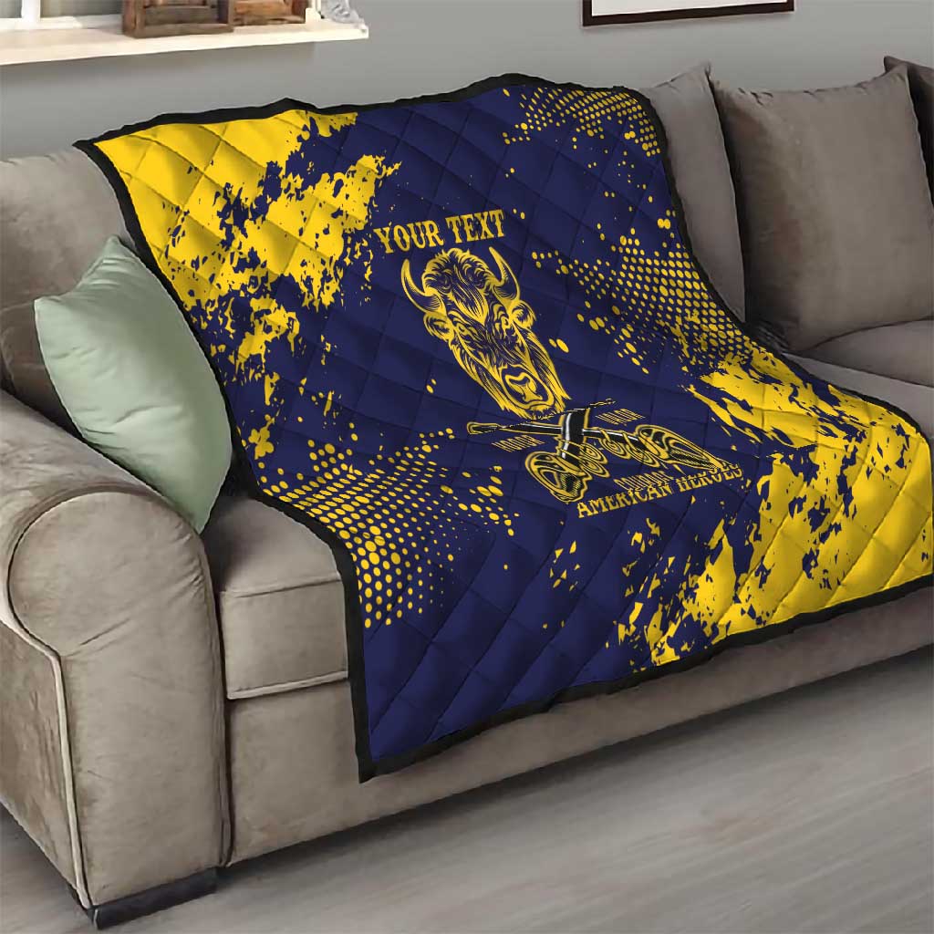 Personalized African-American Heroes Quilt Bison Buffalo Soldiers - Blue Grunge Style LT15