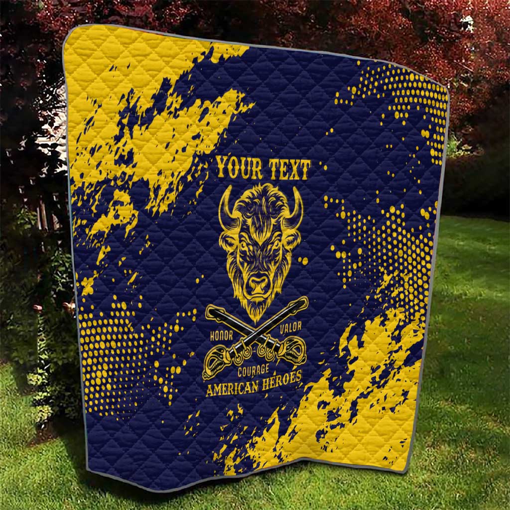 Personalized African-American Heroes Quilt Bison Buffalo Soldiers - Blue Grunge Style LT15