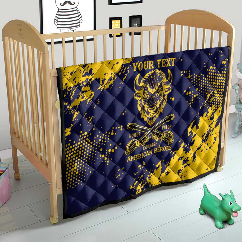 Personalized African-American Heroes Quilt Bison Buffalo Soldiers - Blue Grunge Style LT15