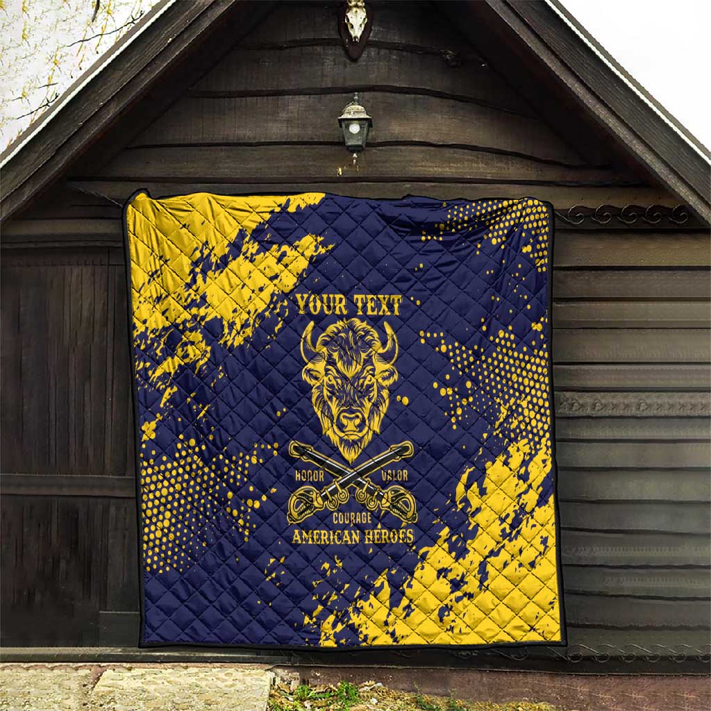 Personalized African-American Heroes Quilt Bison Buffalo Soldiers - Blue Grunge Style LT15