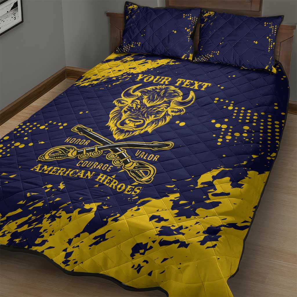 Personalized African-American Heroes Quilt Bed Set Bison Buffalo Soldiers - Blue Grunge Style LT15