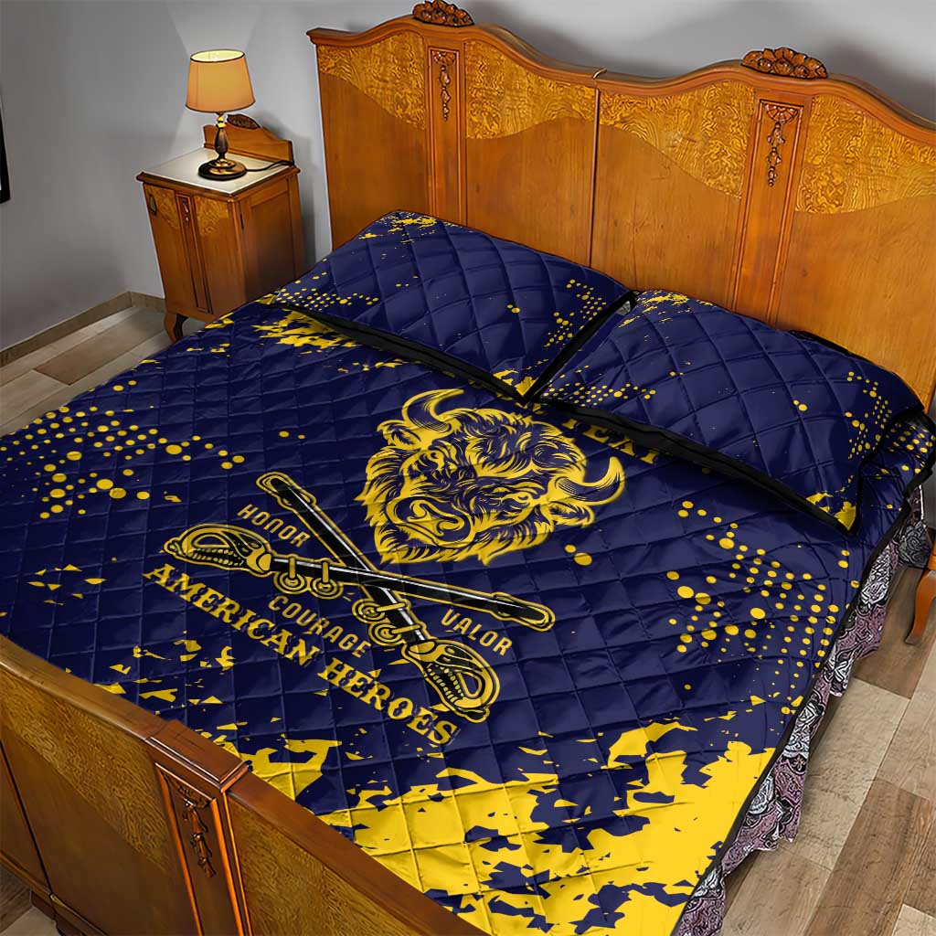 Personalized African-American Heroes Quilt Bed Set Bison Buffalo Soldiers - Blue Grunge Style LT15