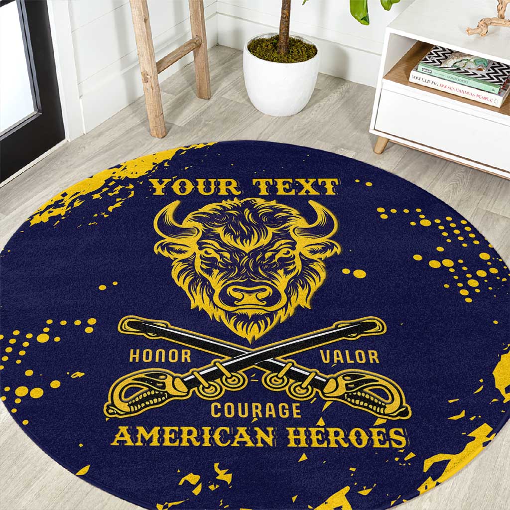 Personalized African-American Heroes Round Carpet Bison Buffalo Soldiers - Blue Grunge Style LT15