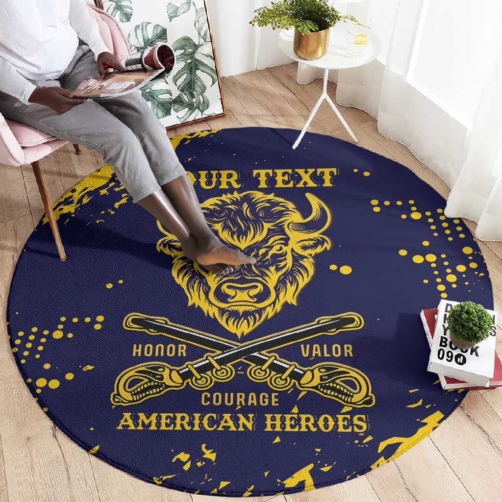 Personalized African-American Heroes Round Carpet Bison Buffalo Soldiers - Blue Grunge Style LT15