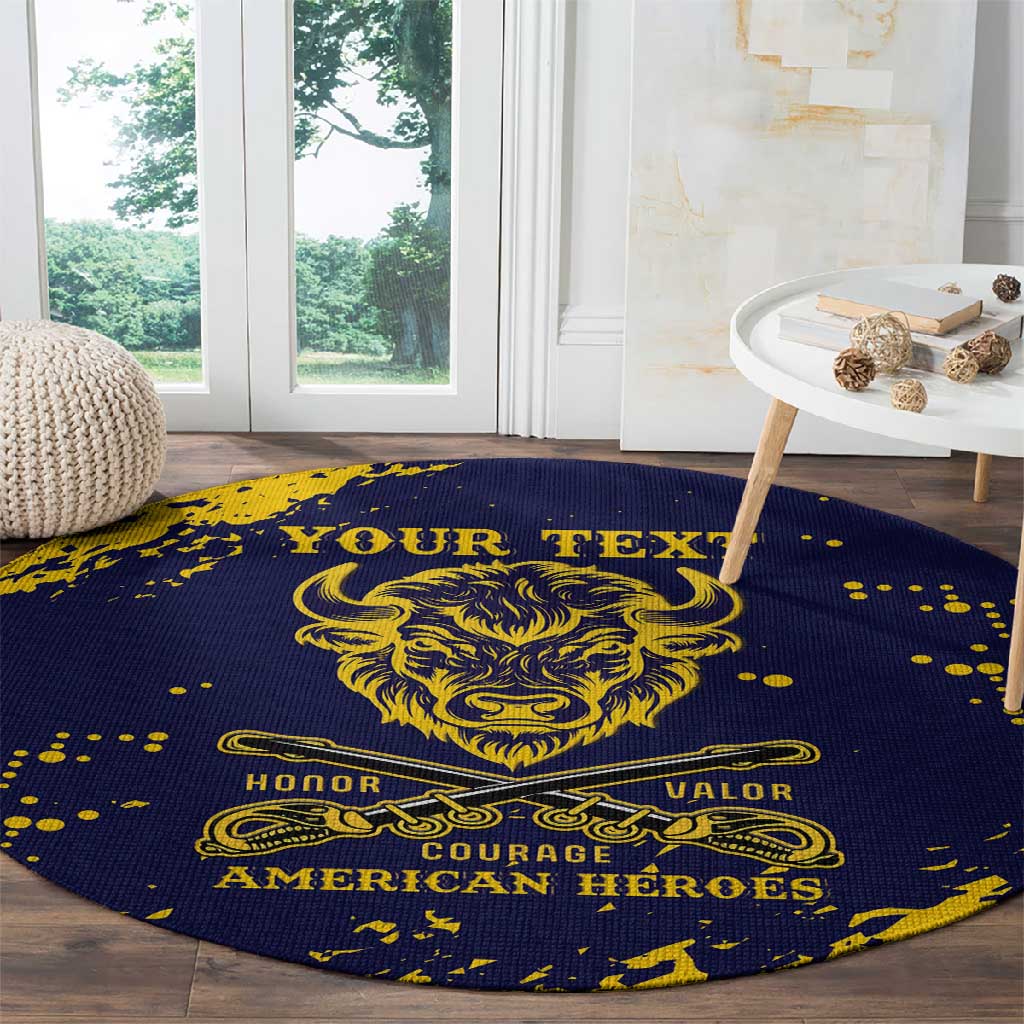 Personalized African-American Heroes Round Carpet Bison Buffalo Soldiers - Blue Grunge Style LT15