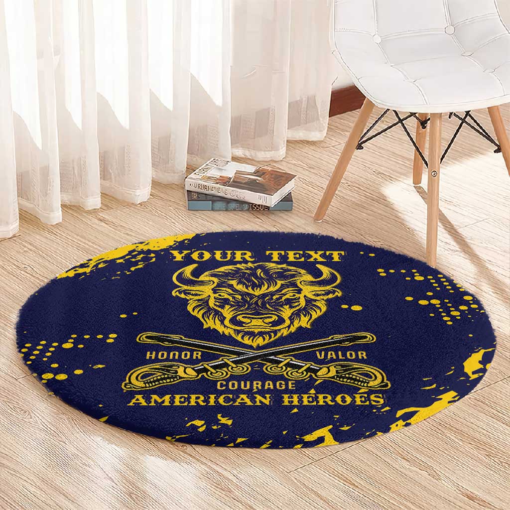 Personalized African-American Heroes Round Carpet Bison Buffalo Soldiers - Blue Grunge Style LT15