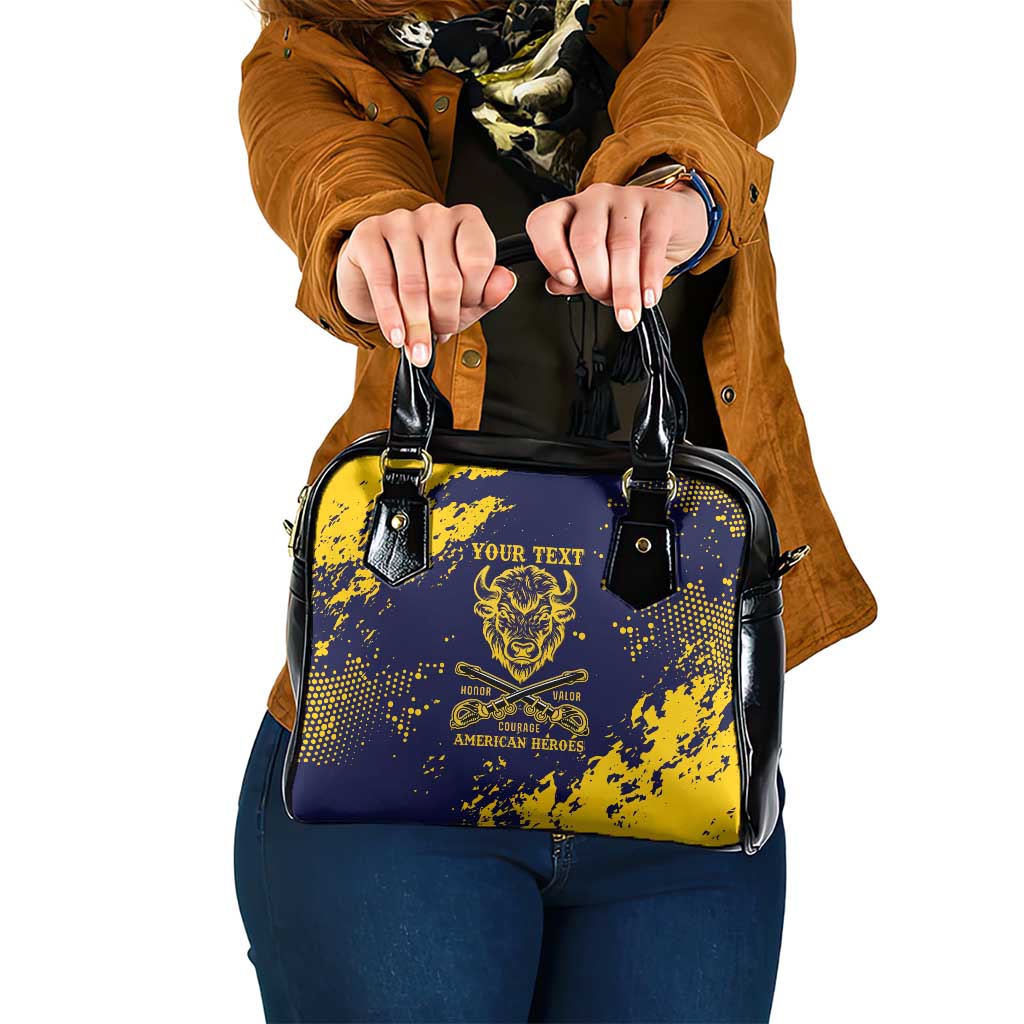 Personalized Bison Buffalo Soldiers Shoulder Handbag American Heroes - Blue Grunge Style LT15