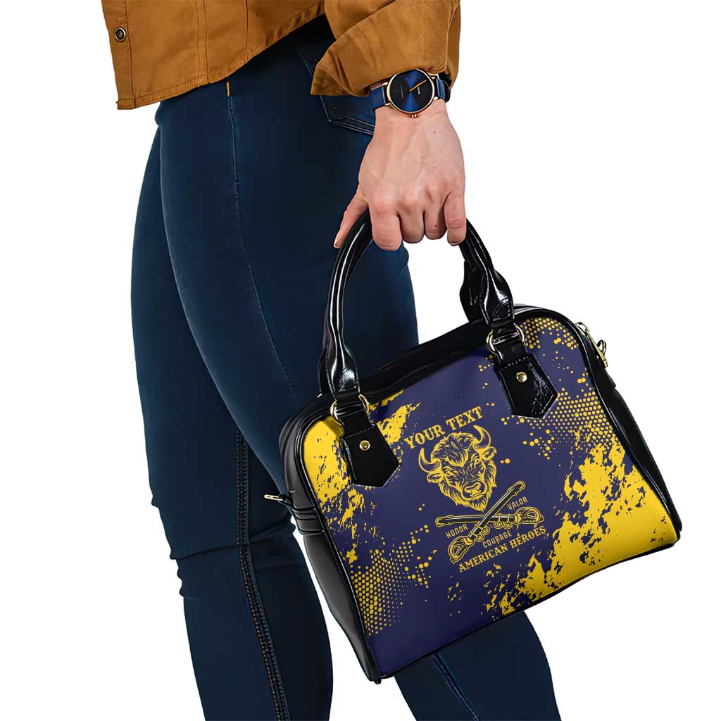 Personalized Bison Buffalo Soldiers Shoulder Handbag American Heroes - Blue Grunge Style LT15