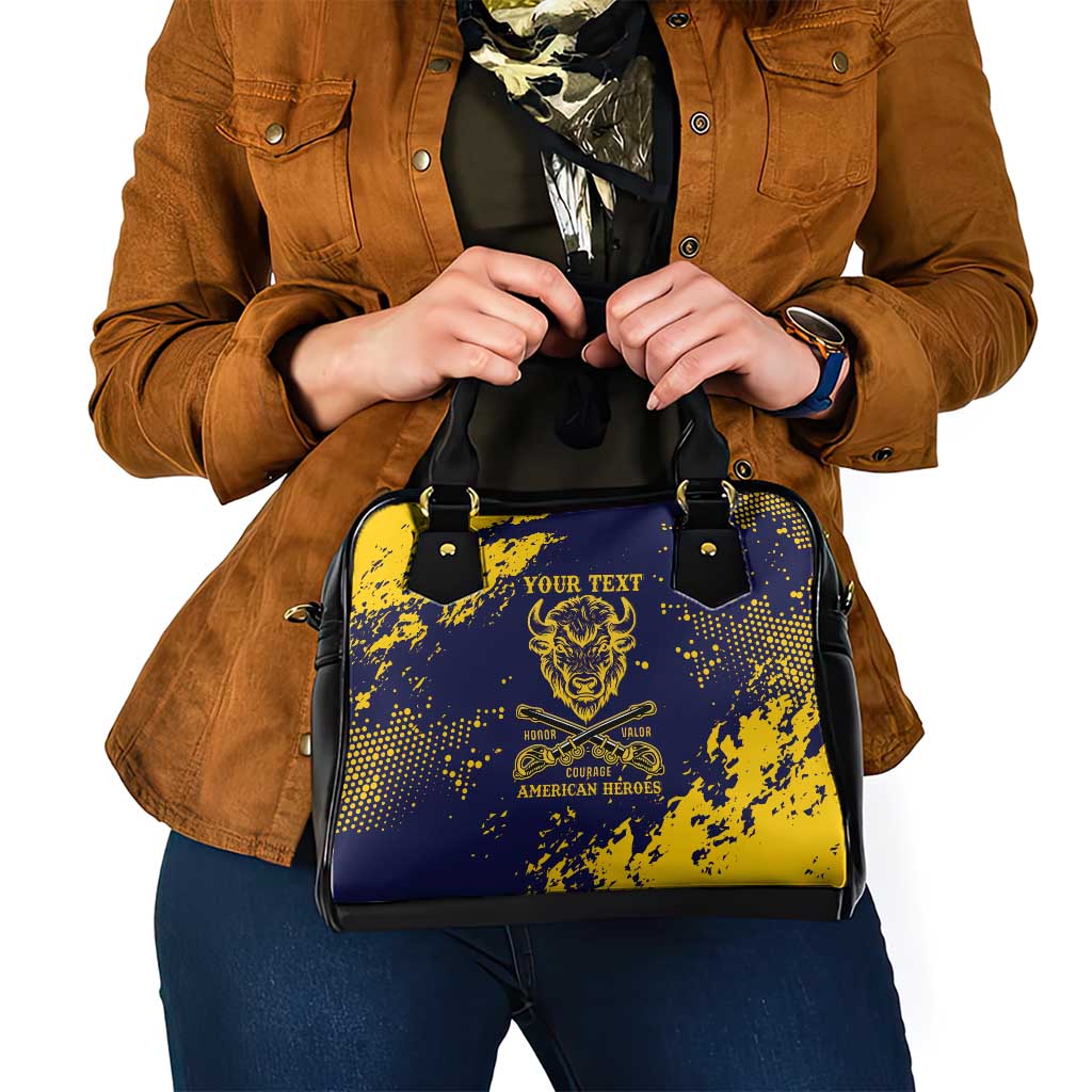 Personalized Bison Buffalo Soldiers Shoulder Handbag American Heroes - Blue Grunge Style LT15