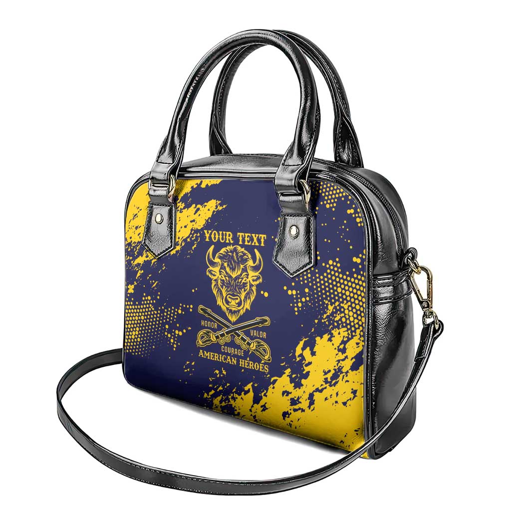 Personalized Bison Buffalo Soldiers Shoulder Handbag American Heroes - Blue Grunge Style LT15