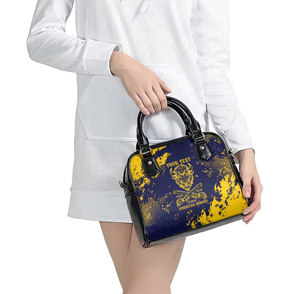 Personalized Bison Buffalo Soldiers Shoulder Handbag American Heroes - Blue Grunge Style LT15