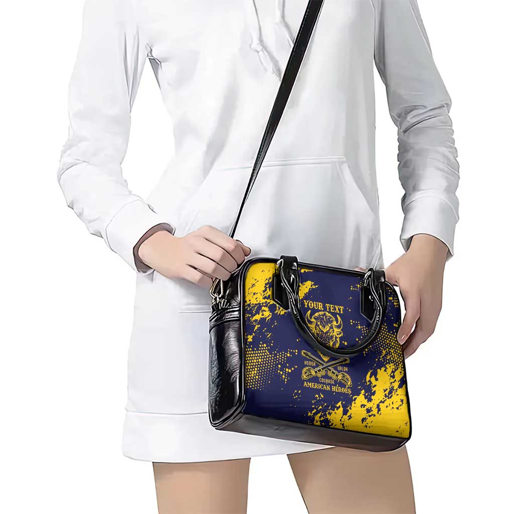 Personalized Bison Buffalo Soldiers Shoulder Handbag American Heroes - Blue Grunge Style LT15