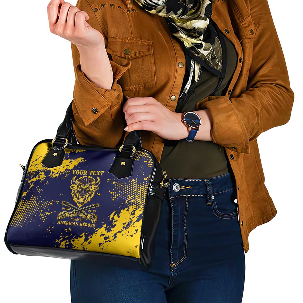 Personalized Bison Buffalo Soldiers Shoulder Handbag American Heroes - Blue Grunge Style LT15