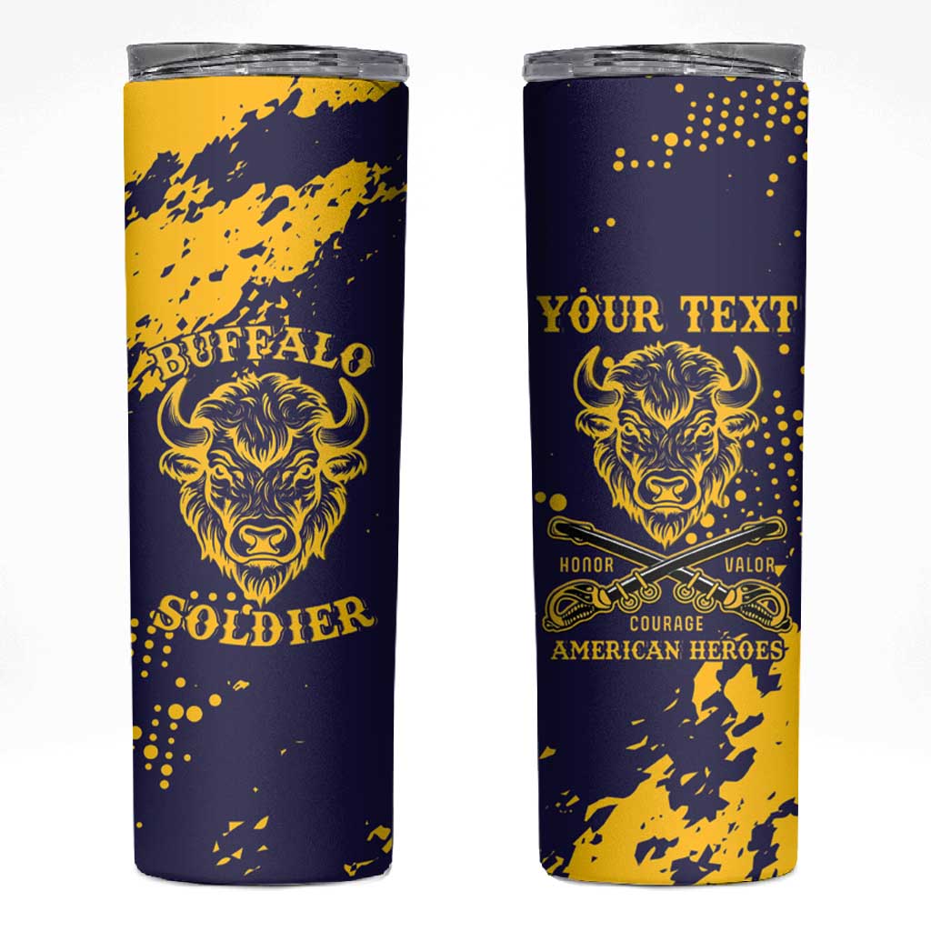 Personalized African-American Heroes Skinny Tumbler Bison Buffalo Soldiers - Blue Grunge Style LT15