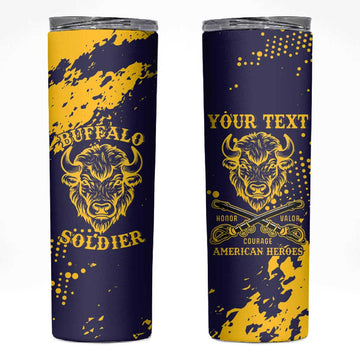 Personalized African-American Heroes Skinny Tumbler Bison Buffalo Soldiers - Blue Grunge Style LT15