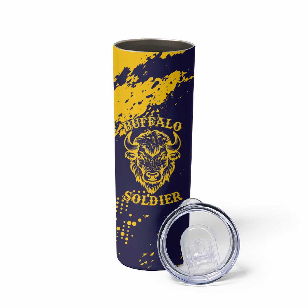 Personalized African-American Heroes Skinny Tumbler Bison Buffalo Soldiers - Blue Grunge Style LT15