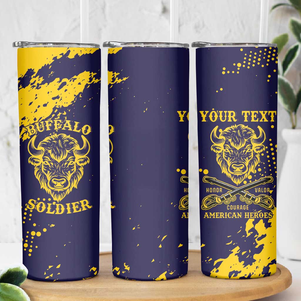 Personalized African-American Heroes Skinny Tumbler Bison Buffalo Soldiers - Blue Grunge Style LT15