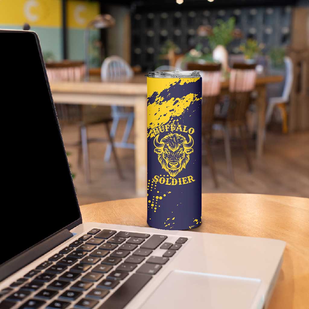 Personalized African-American Heroes Skinny Tumbler Bison Buffalo Soldiers - Blue Grunge Style LT15