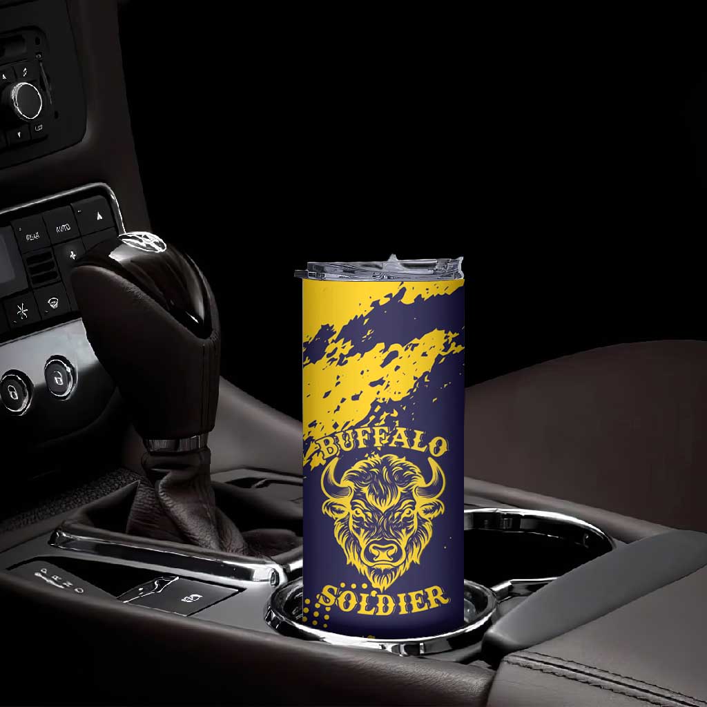 Personalized African-American Heroes Skinny Tumbler Bison Buffalo Soldiers - Blue Grunge Style LT15