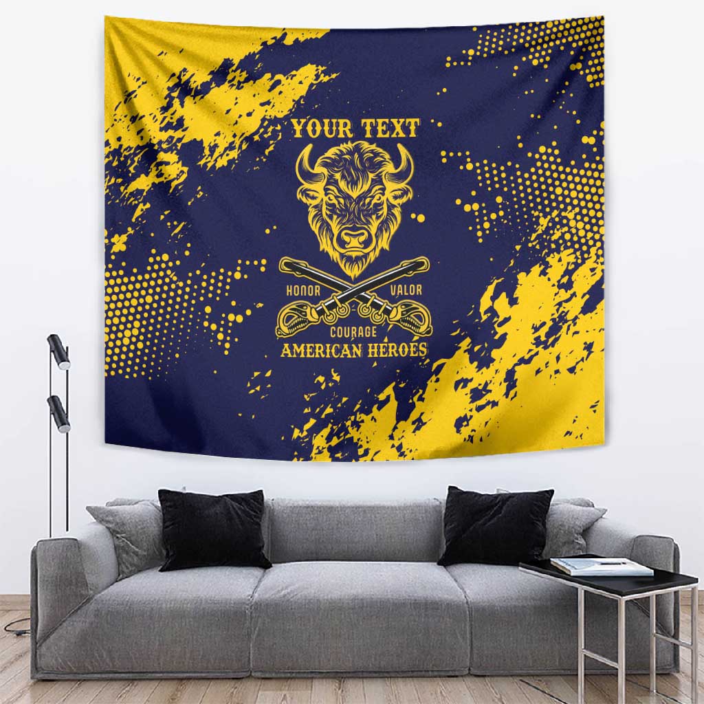 Personalized African-American Heroes Tapestry Bison Buffalo Soldiers - Blue Grunge Style LT15