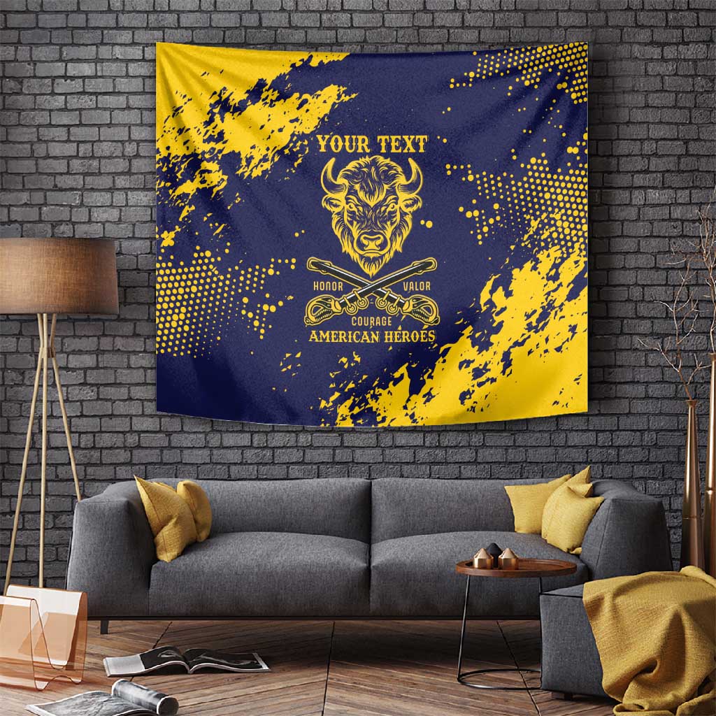 Personalized African-American Heroes Tapestry Bison Buffalo Soldiers - Blue Grunge Style LT15