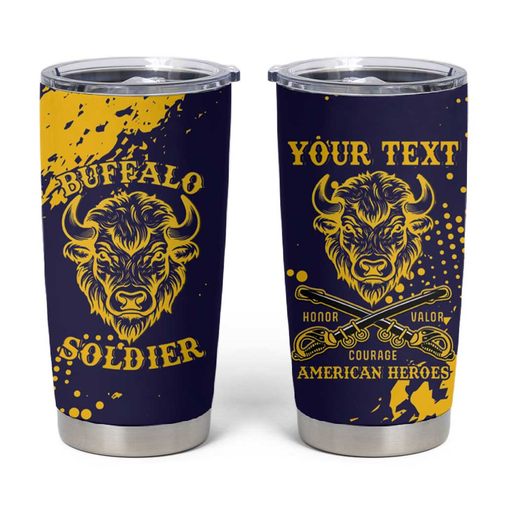 Personalized African-American Heroes Tumbler Cup Bison Buffalo Soldiers - Blue Grunge Style LT15