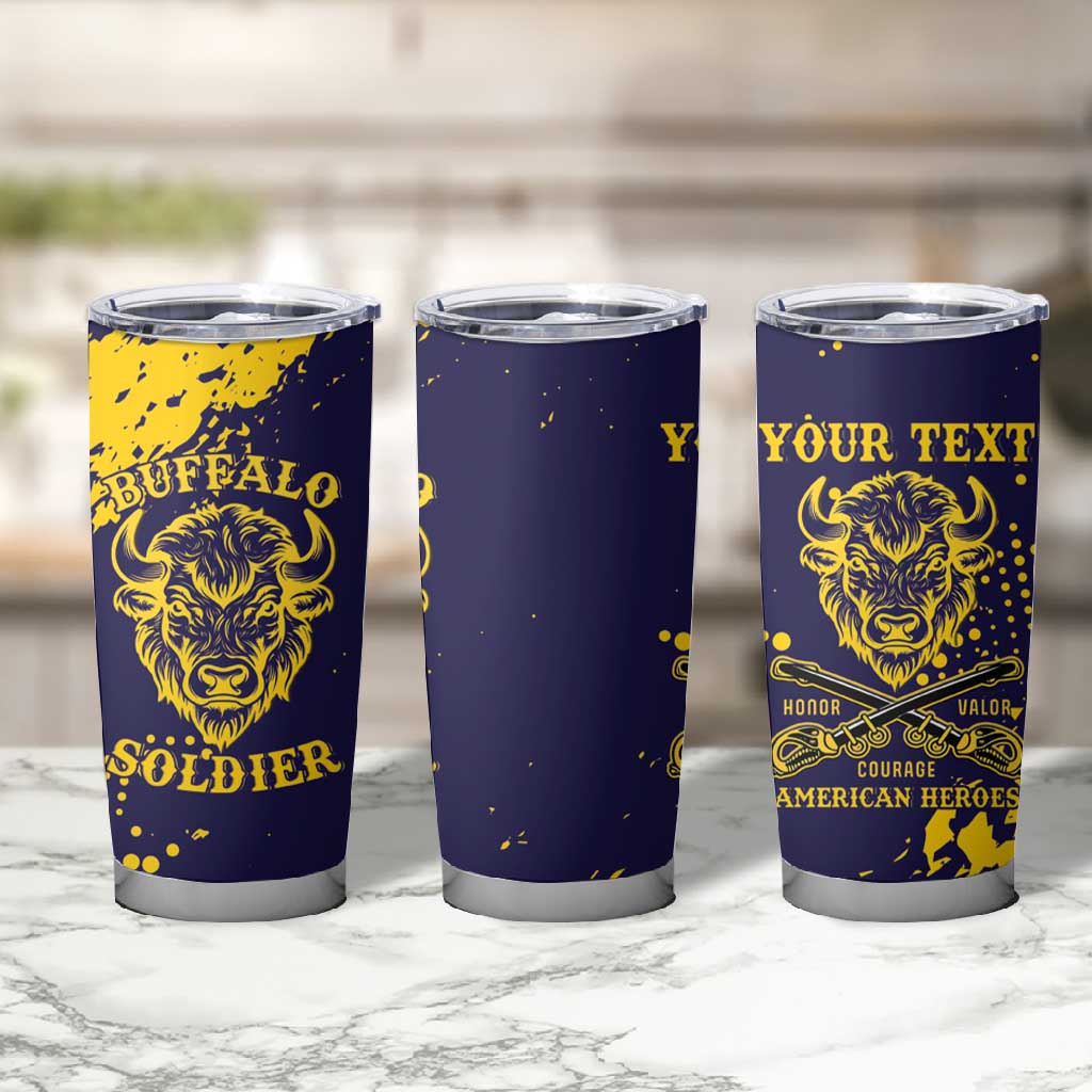Personalized African-American Heroes Tumbler Cup Bison Buffalo Soldiers - Blue Grunge Style LT15